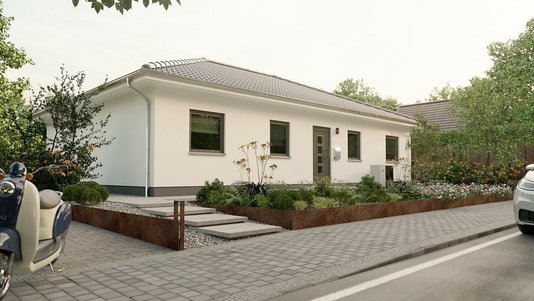 Moderner Bungalow 110 mit lichtdurchfluteten Räumen und Gartenblick